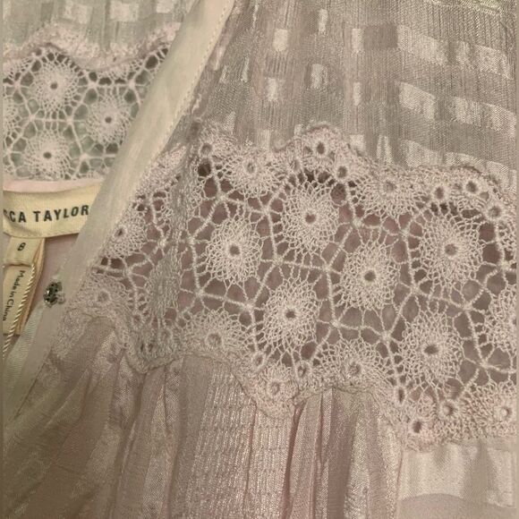 NWT REBECCA TAYLOR Pink Silk Lace Trim A-Line Mini Dress. Size 8 - Picture 9 of 9